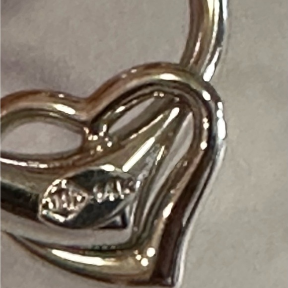 18” 14K White Gold Necklace and Double Heart Charm - Picture 7 of 11